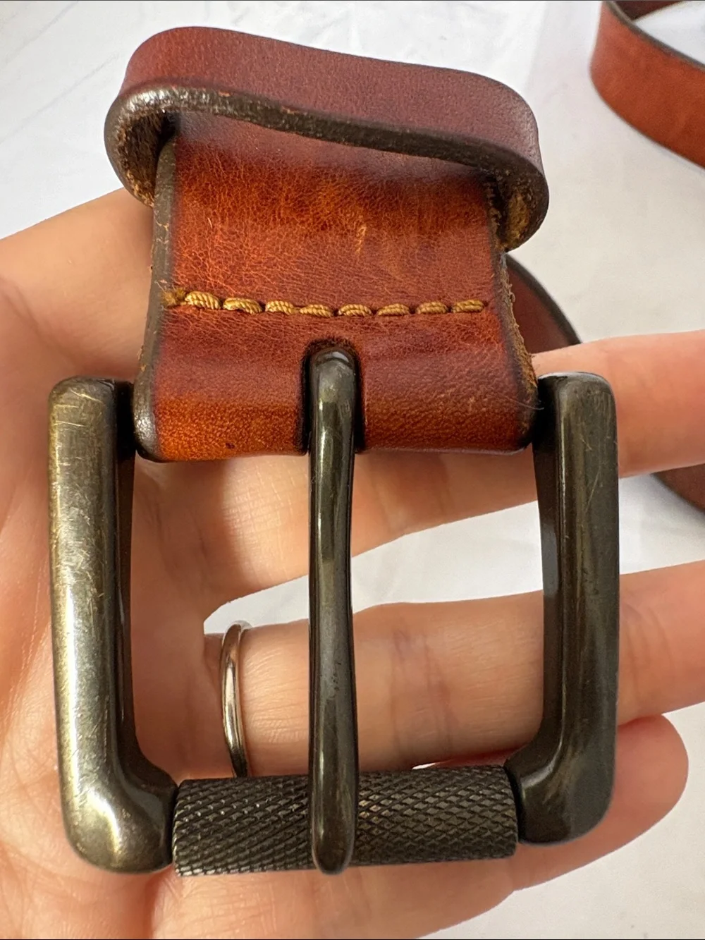 Banana Republic Men's Brown Leather Belt with Brushed Metal Buckle